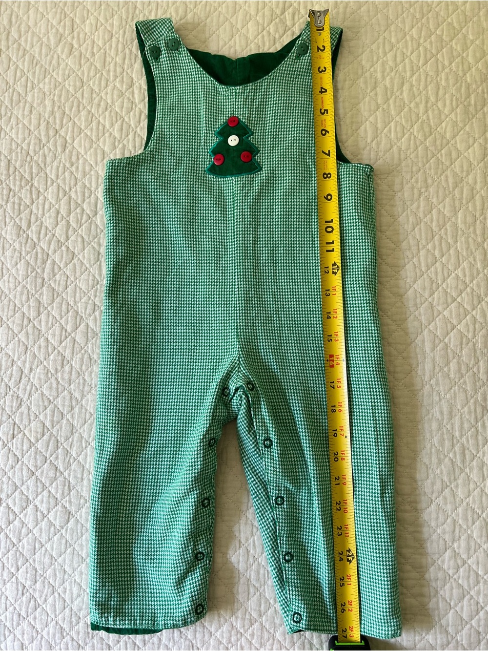 Vintage Reversible Christmas Tree Appliqué Overalls Jon Jon corduroy 24 months - Picture 5 of 5